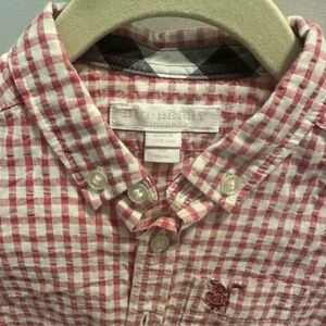 Burberry brand, overalls with button down shirt 9 months